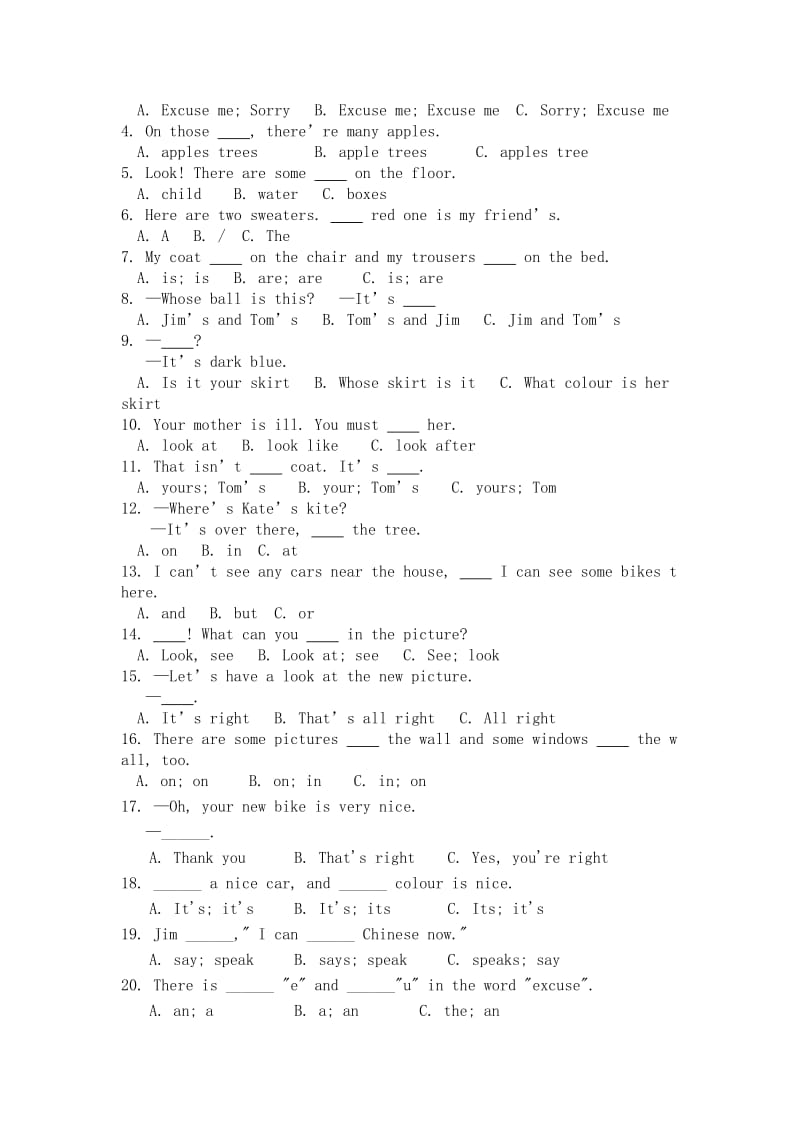 2019-2020年七年级英语上册 预备教材综合卷及答案 牛津版.doc_第2页