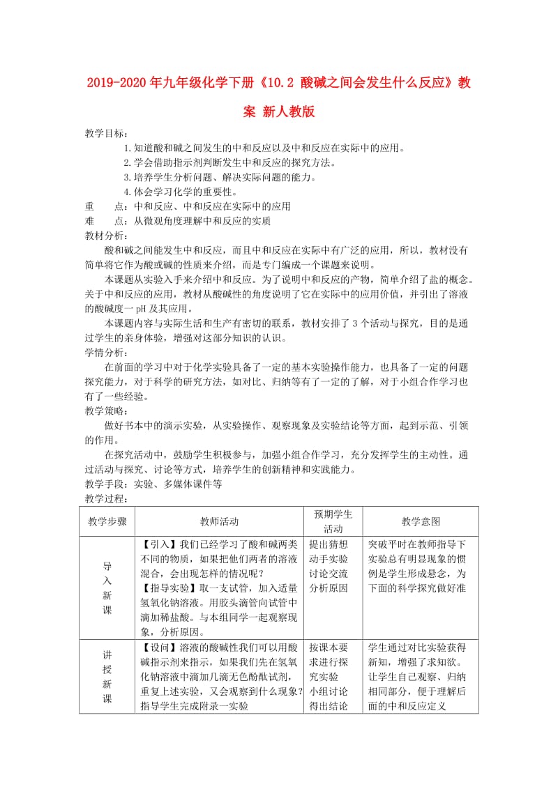 2019-2020年九年级化学下册《10.2 酸碱之间会发生什么反应》教案 新人教版.doc_第1页