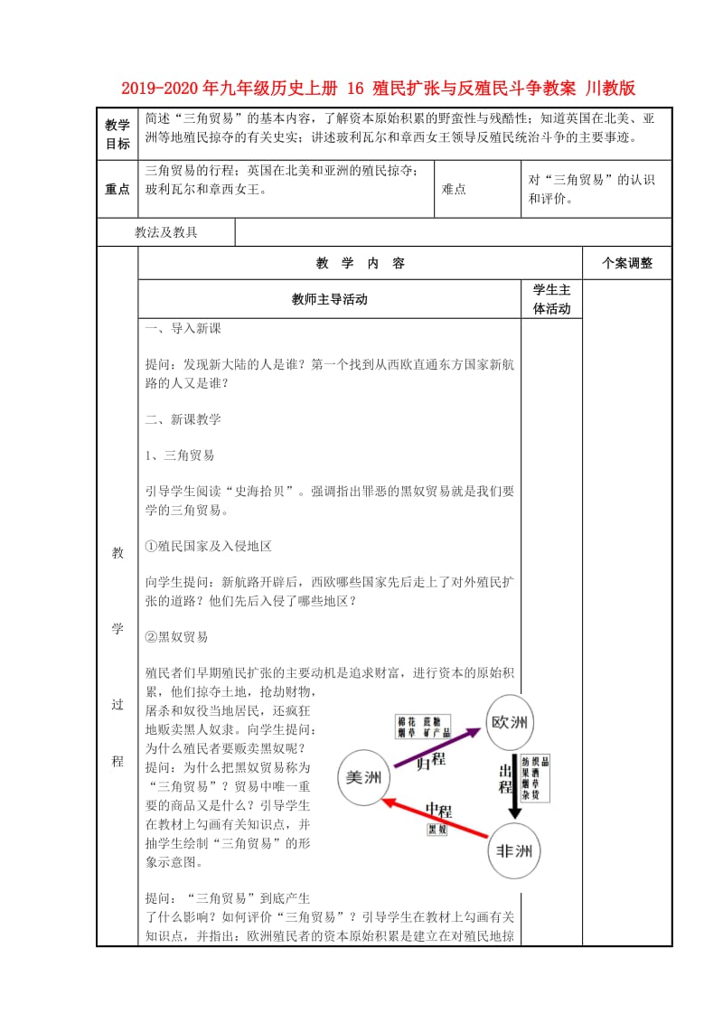 2019-2020年九年级历史上册 16 殖民扩张与反殖民斗争教案 川教版.doc_第1页