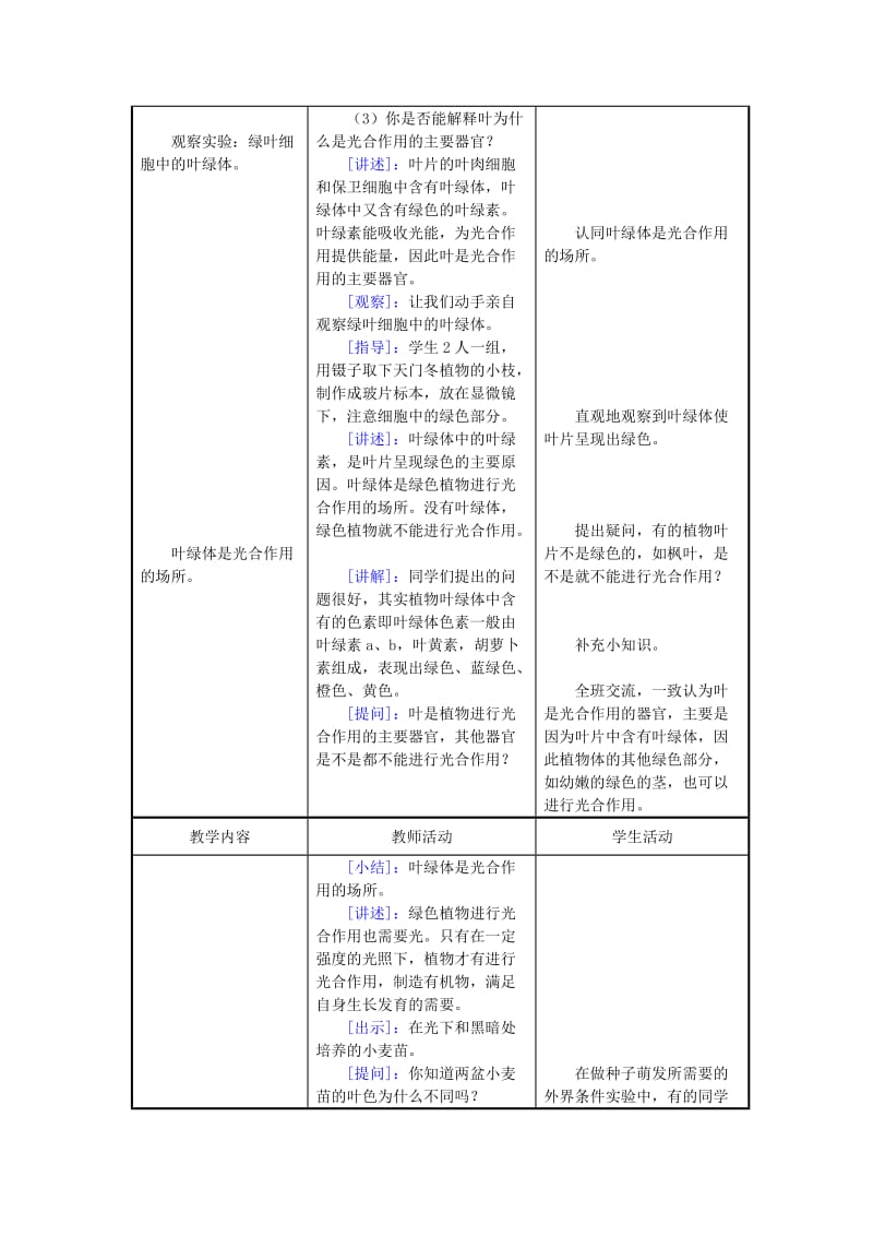 2019-2020年七年级生物上册 6.2 植物光合作用的场所2教案 苏教版.doc_第3页