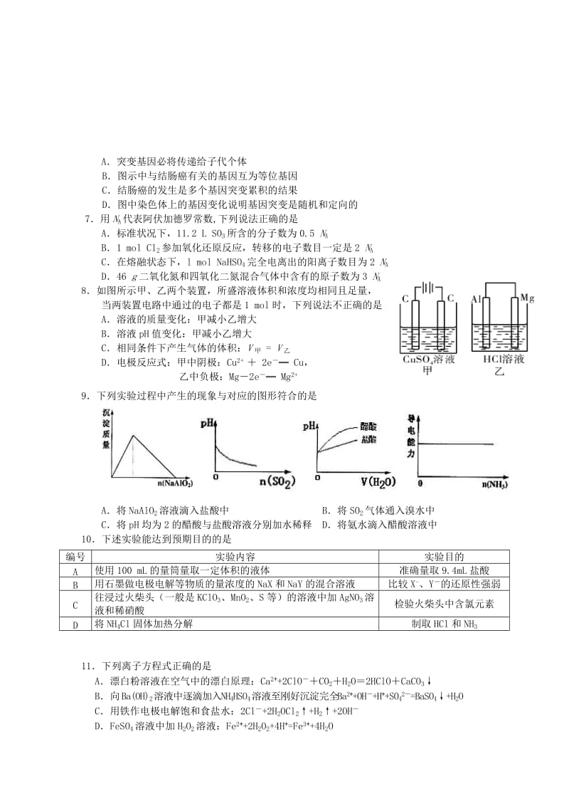 2019-2020年高考理综仿真训练试卷（三）（答案不全）.doc_第2页