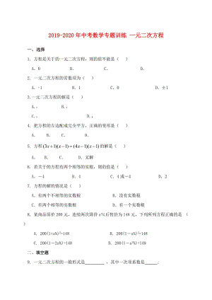 2019-2020年中考數(shù)學(xué)專題訓(xùn)練 一元二次方程.doc