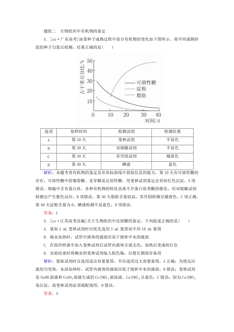 2019-2020年高考生物一轮总复习 1.2细胞中的元素和化合物随堂高考分组集训（含解析）.doc_第2页