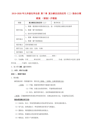 2019-2020年九年級化學全冊 第7章 復(fù)分解反應(yīng)的應(yīng)用（二）除雜分離教案 （新版）滬教版.doc