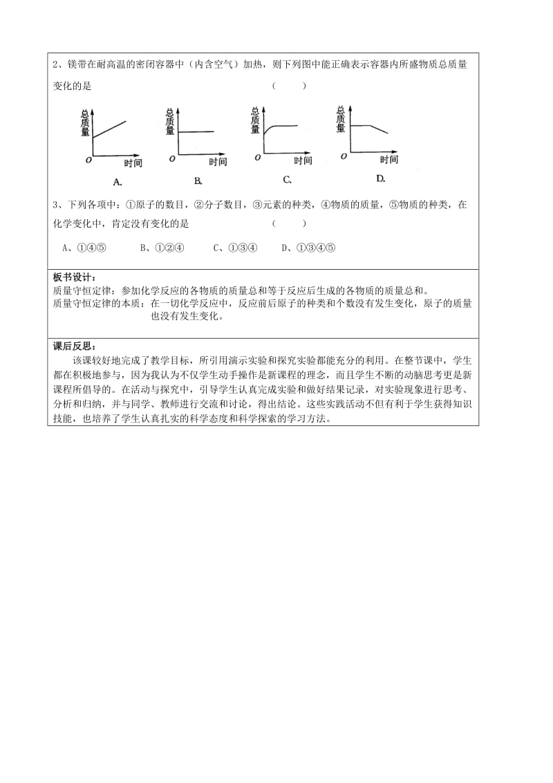 2019-2020年九年级化学全册 4.2 化学反应中的质量关系教案 （新版）沪教版.doc_第3页