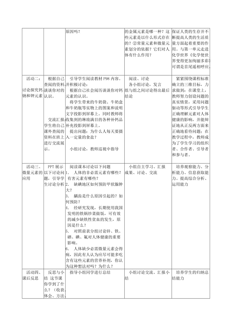 2019-2020年九年级化学下册 第十二单元 化学与生活课题2 化学元素与人体健康教案 （新版）新人教版.doc_第2页