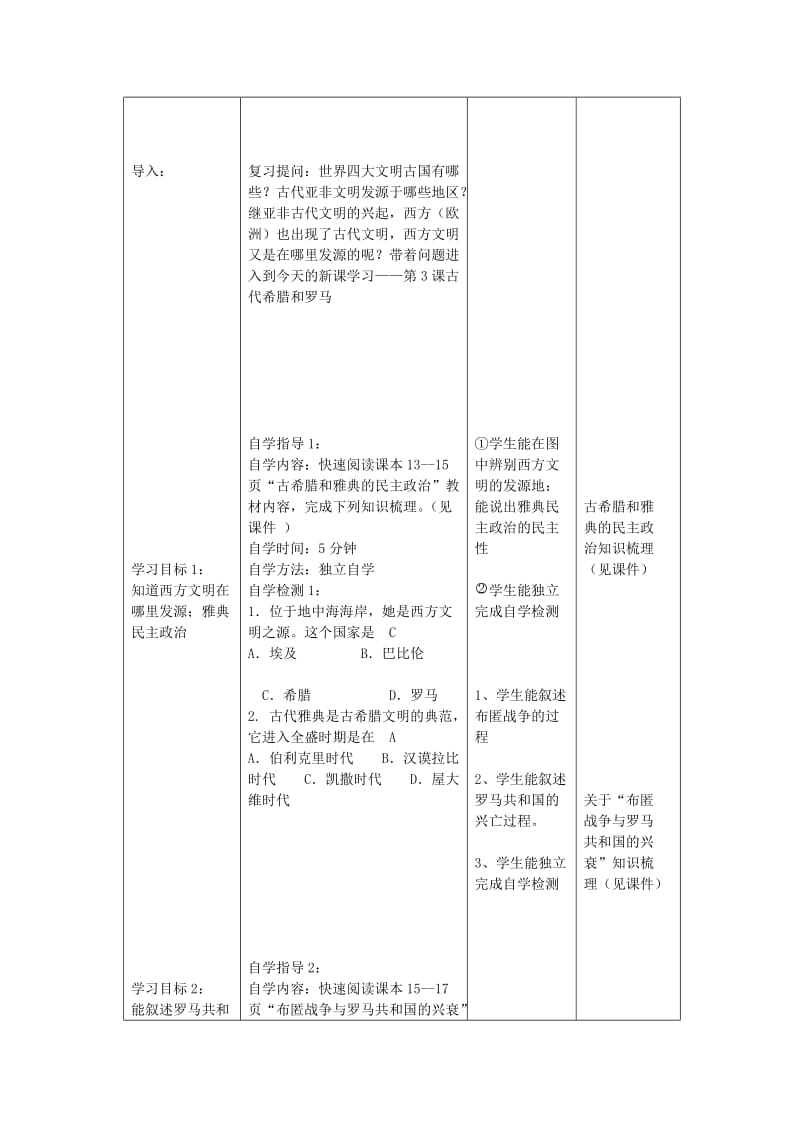 2019-2020年九年级历史上册 第3课 古代希腊和罗马复习教案 中华书局版.doc_第2页