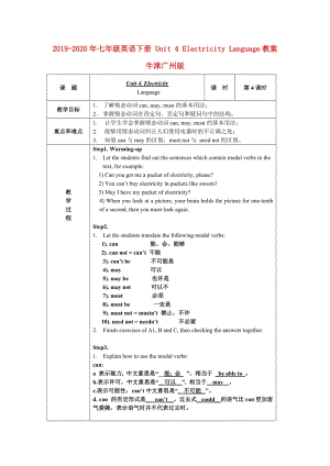 2019-2020年七年級英語下冊 Unit 4 Electricity Language教案 牛津廣州版.doc