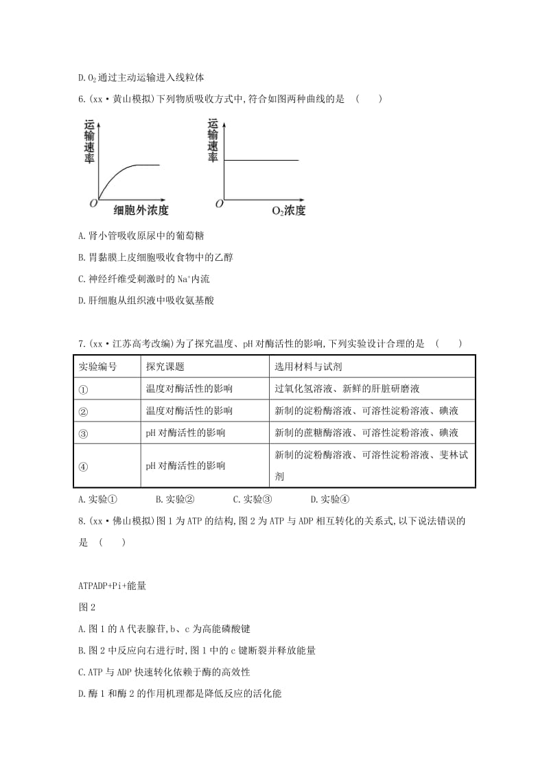 2019年高考生物 专题辅导与训练二 第1讲物质跨膜运输、酶和ATP.doc_第2页