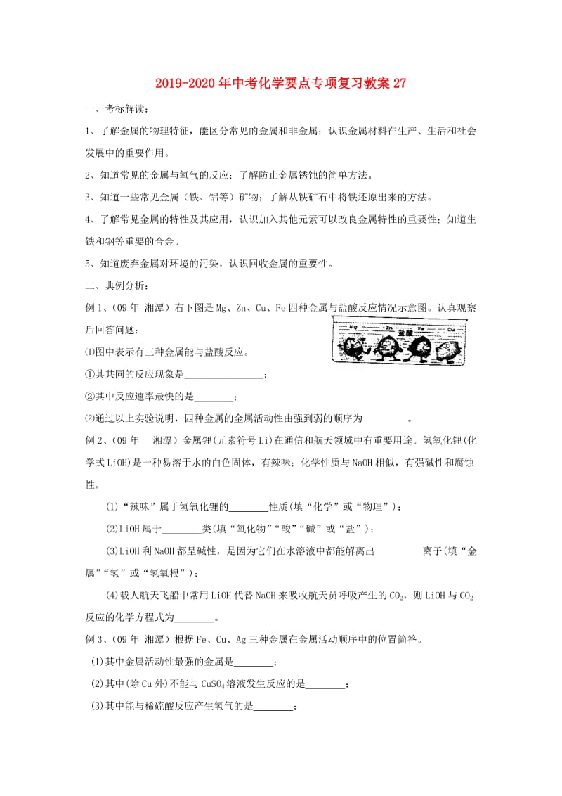 2019-2020年中考化学要点专项复习教案27.doc_第1页