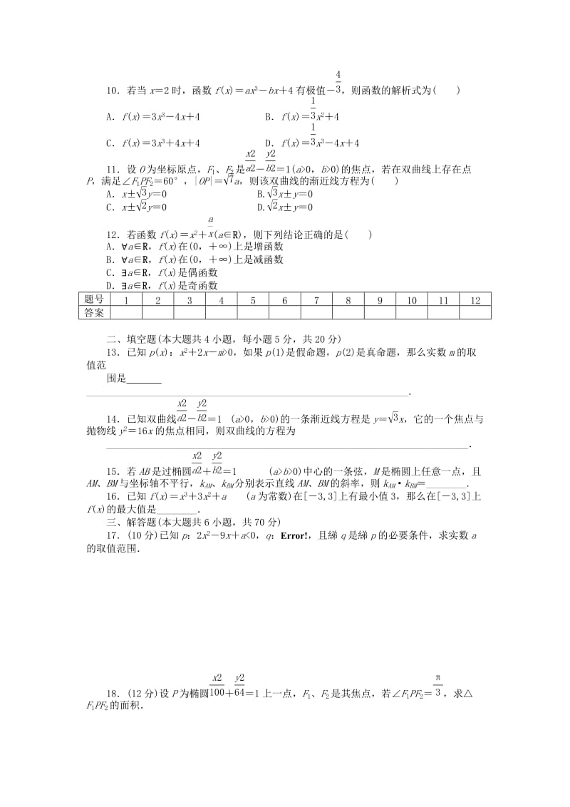 2019年高中数学 模块综合检测（A）新人教A版选修1-1.doc_第2页