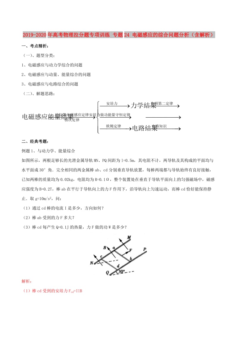 2019-2020年高考物理拉分题专项训练 专题24 电磁感应的综合问题分析（含解析）.doc_第1页