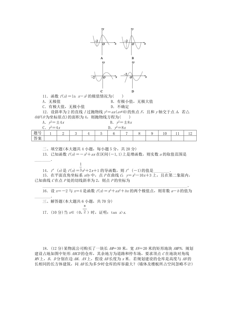 2019年高中数学 第三章 章末检测（A）新人教A版选修1-1.doc_第2页