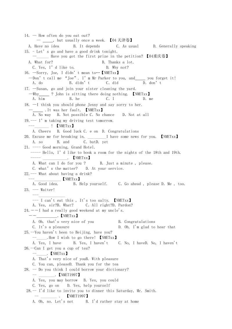 2019-2020年高考英语 语法知识汇总 第18章 交际英语.doc_第2页