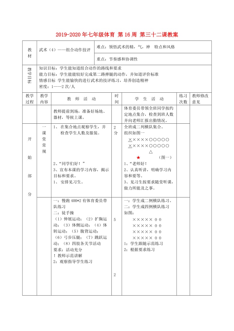 2019-2020年七年级体育 第16周 第三十二课教案.doc_第1页