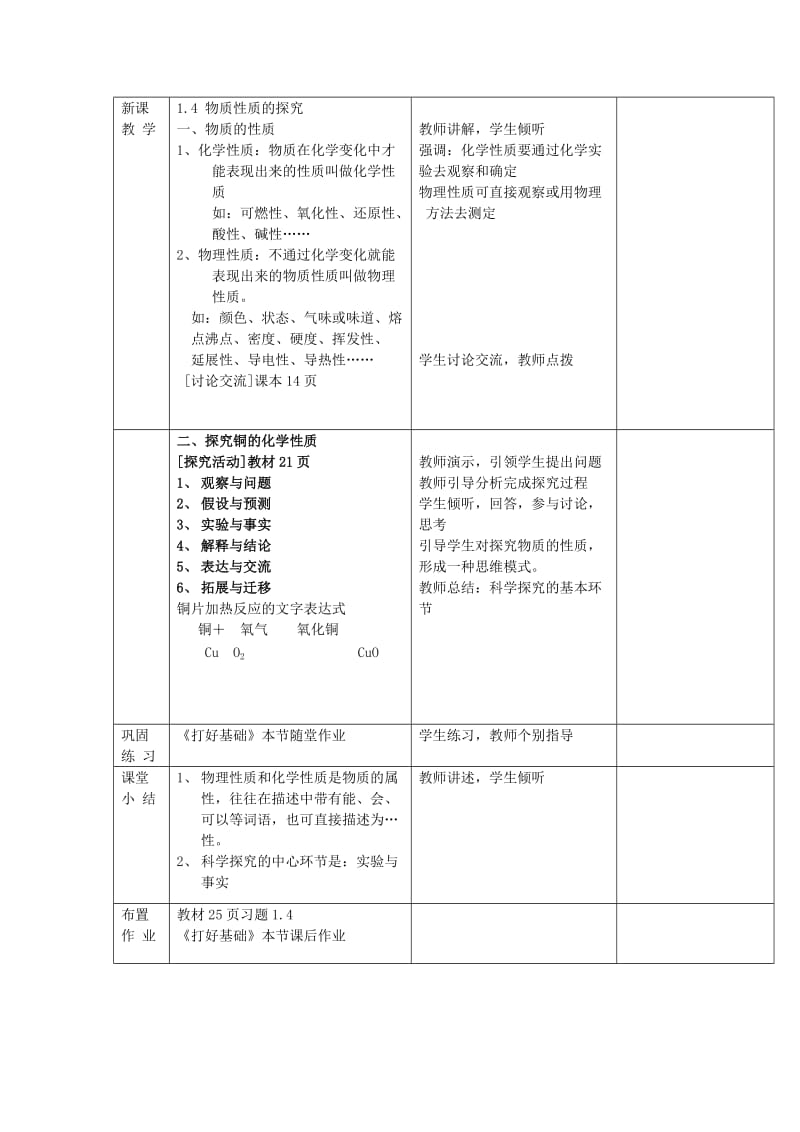 2019-2020年九年级化学上册《第一章 大家都来学化学》1.4 物质性质的探究教案 粤教版.doc_第2页