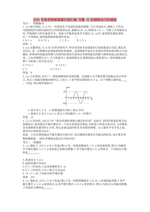 2019年高考物理真題分類匯編 專題14 機械振動與機械波.doc