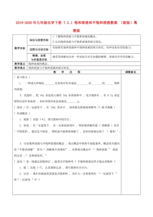 2019-2020年九年級(jí)化學(xué)下冊(cè) 7.2.1 飽和溶液和不飽和溶液教案 （新版）粵教版.doc