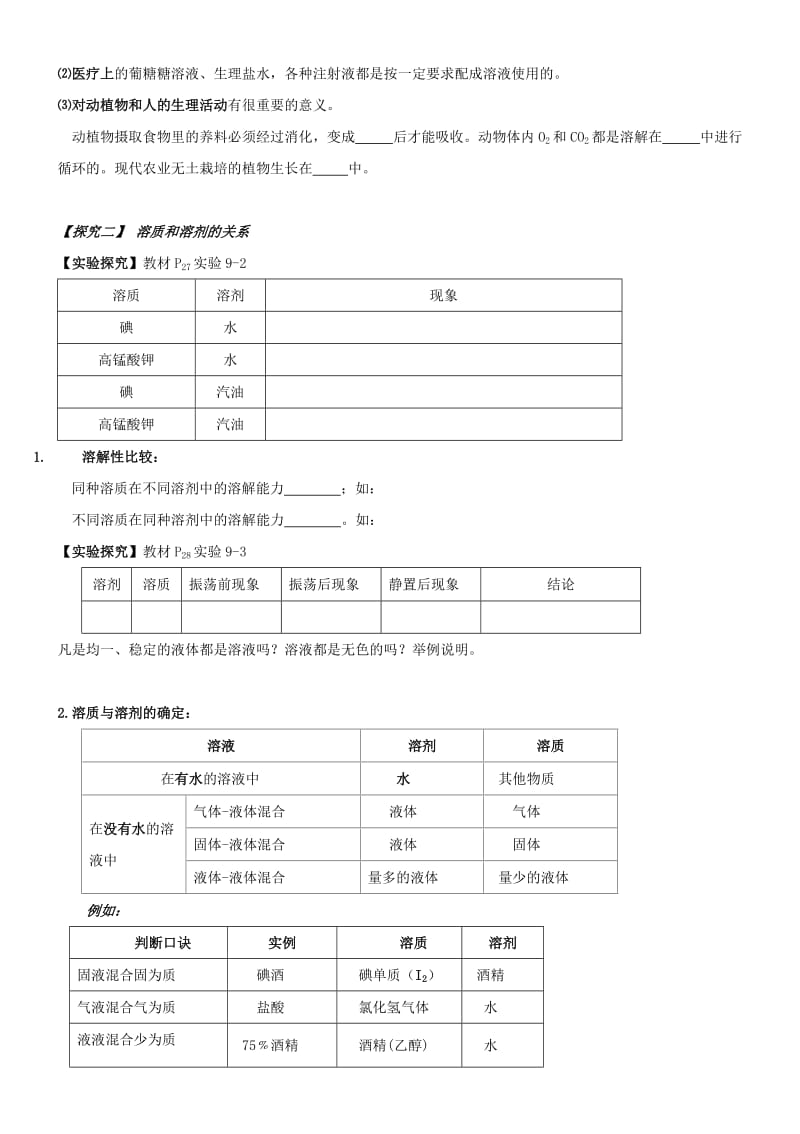 2019-2020年九年级化学下册 第九单元 课题1 溶液的形成（第1课时）学案（新版）新人教版.doc_第2页