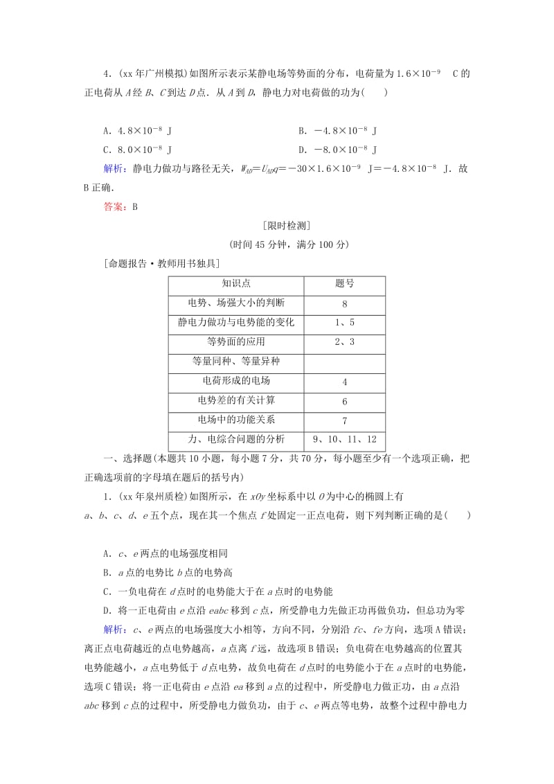 2019-2020年高考物理一轮复习 7.2电场能的性质知能检测.doc_第2页