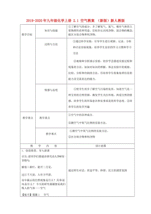 2019-2020年九年級化學(xué)上冊 2.1 空氣教案 （新版）新人教版.doc