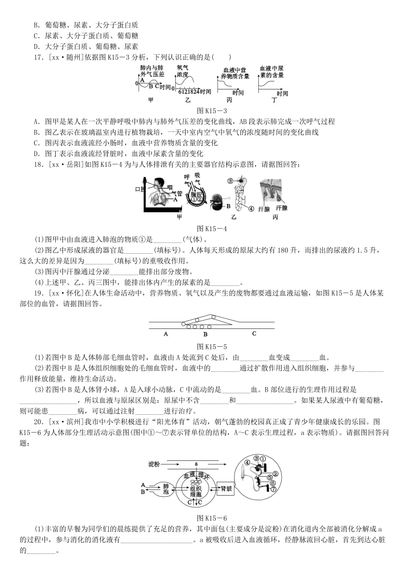 2019-2020年中考生物复习方案 主题五 生物圈中的人 第15课时 人体内废物的排出作业手册.doc_第3页