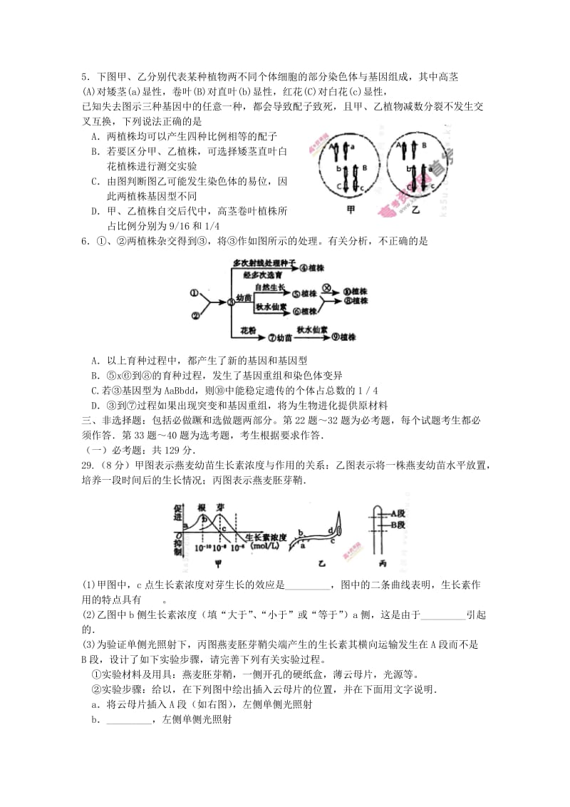 2019年高三理综（生物部分)上学期期末考试试题.doc_第2页