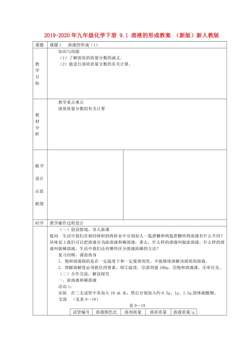 2019-2020年九年级化学下册 9.1 溶液的形成教案 （新版）新人教版.doc_第1页