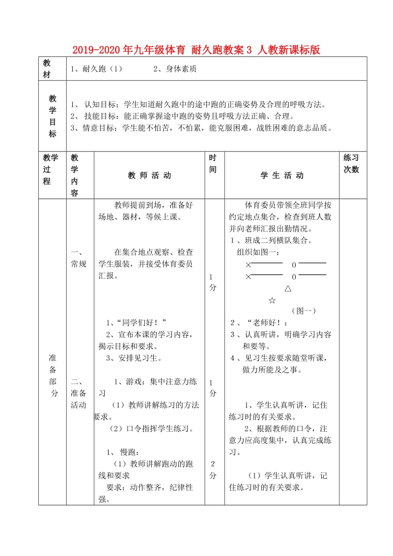 2019-2020年九年级体育 耐久跑教案3 人教新课标版.doc_第1页