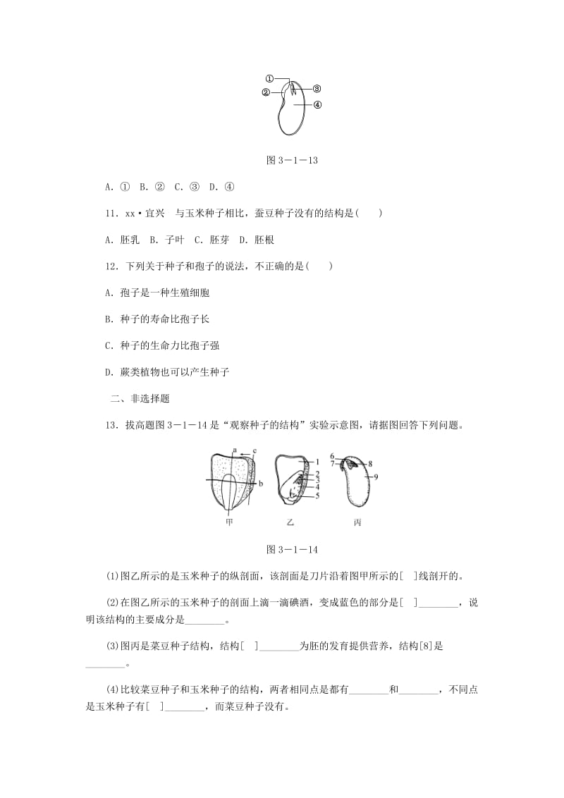 2019-2020年七年级生物上册第三单元第一章第二节种子植物第1课时种子的结构练习新版新人教版.doc_第3页