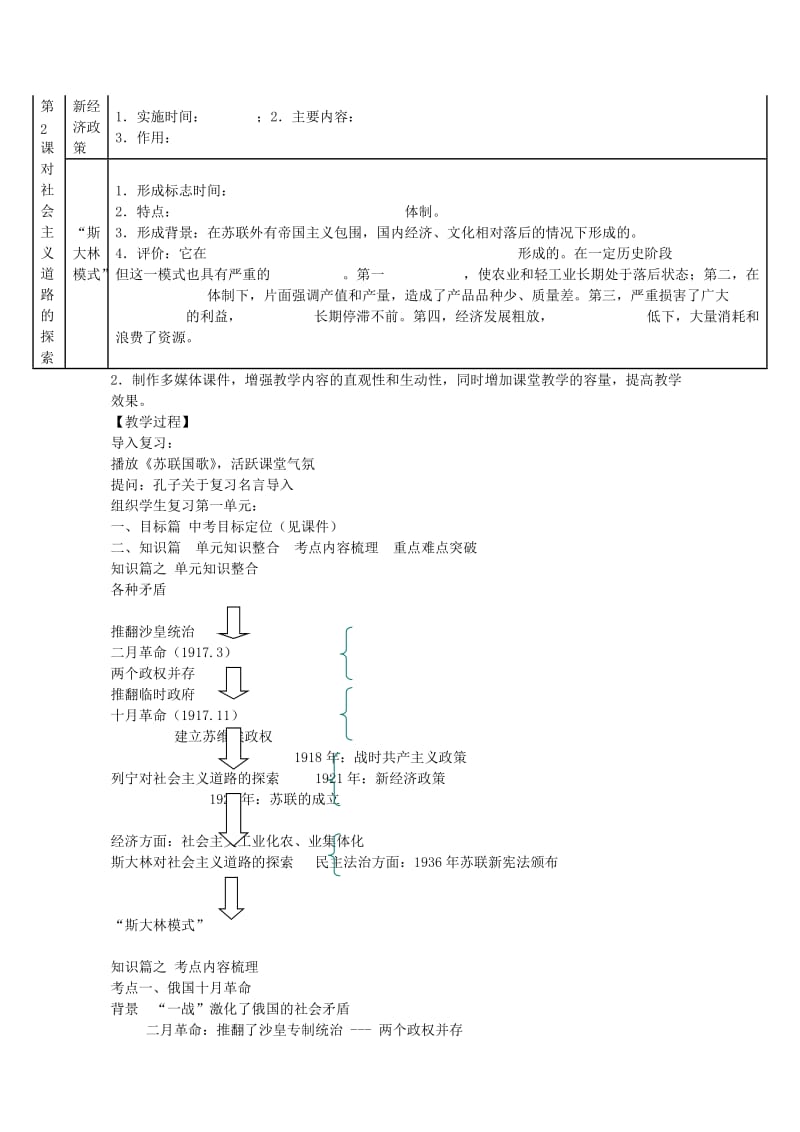 2019-2020年九年级历史《第一单元 苏联社会主义道路的探索》教案2.doc_第2页