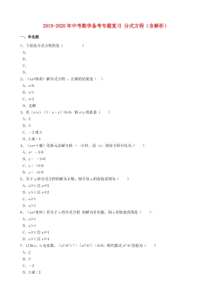 2019-2020年中考數(shù)學(xué)備考專題復(fù)習(xí) 分式方程（含解析）.doc