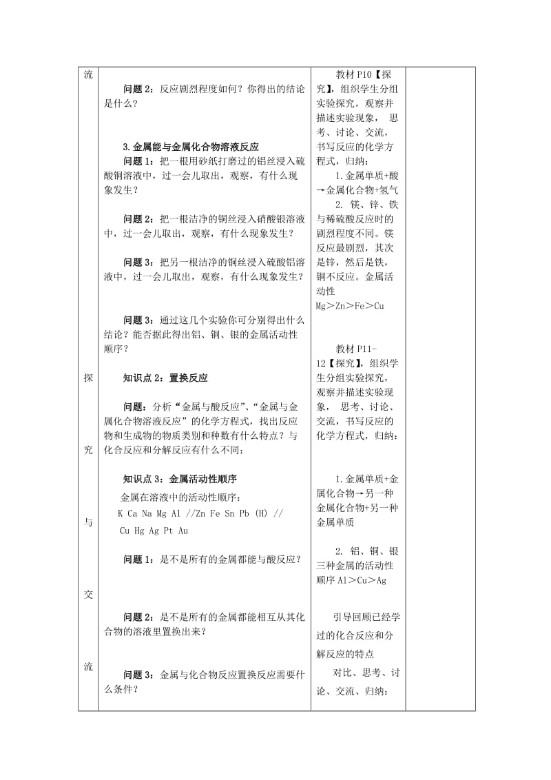 2019-2020年九年级化学下册 第八单元 课题2 金属的化学性质教案 新人教版(I).doc_第3页