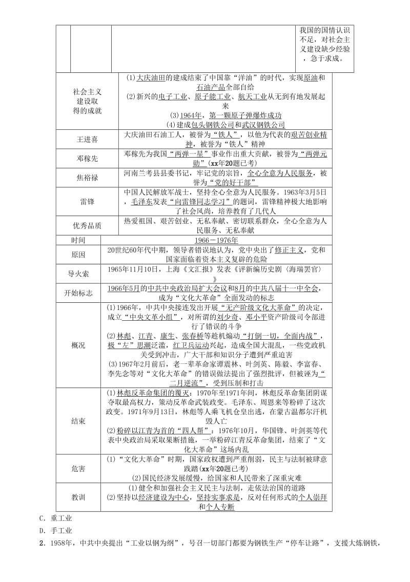 2019-2020年中考历史总复习第一编第8讲社会主义道路的探索检测.doc_第3页