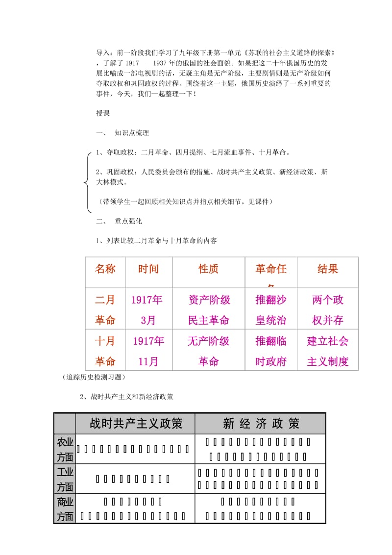 2019-2020年九年级历史《第一单元 苏联社会主义道路的探索》教案1.doc_第2页