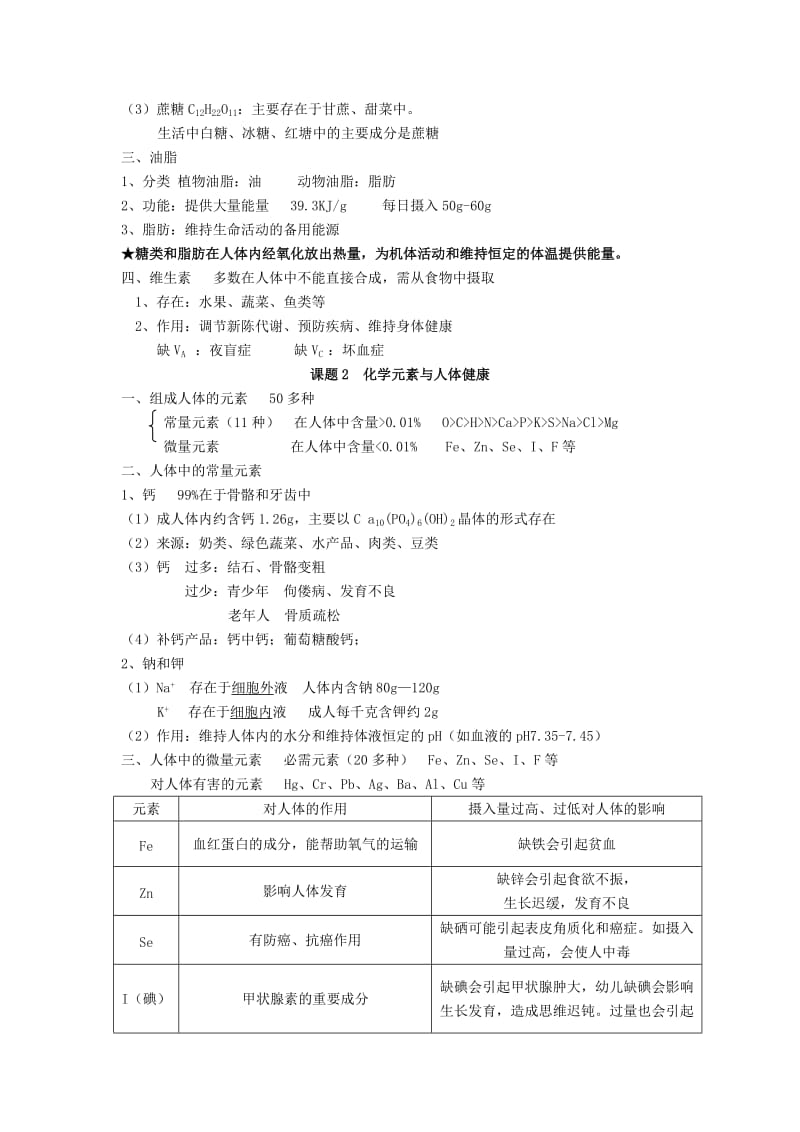 2019-2020年九年级化学《化学与生活》教案 人教新课标版.doc_第2页