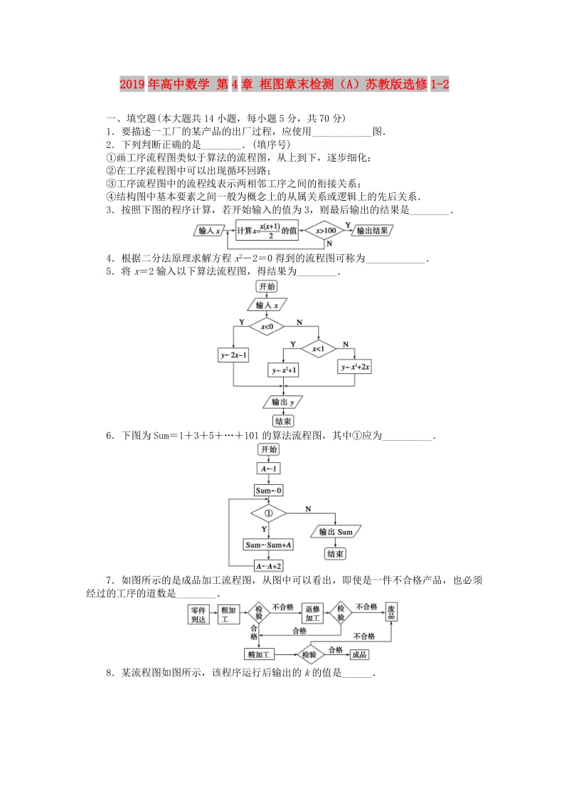 2019年高中数学 第4章 框图章末检测（A）苏教版选修1-2.doc_第1页