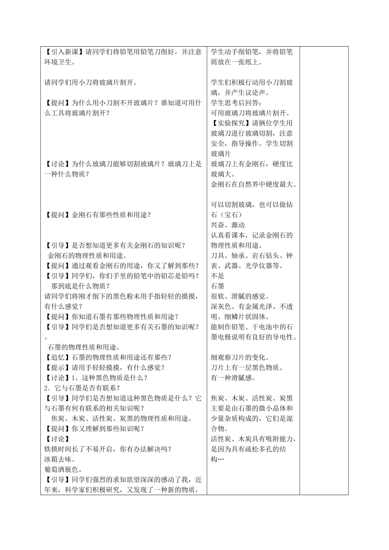 2019-2020年九年级化学上册《6.1金刚石、石墨和C60》教案1 新人教版.doc_第2页