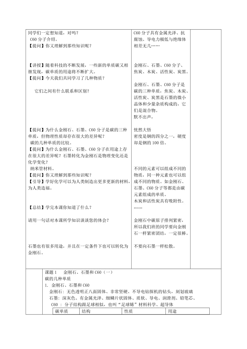 2019-2020年九年级化学上册《6.1金刚石、石墨和C60》教案1 新人教版.doc_第3页