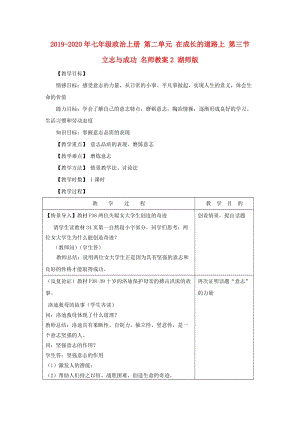 2019-2020年七年級政治上冊 第二單元 在成長的道路上 第三節(jié) 立志與成功 名師教案2 湖師版.doc