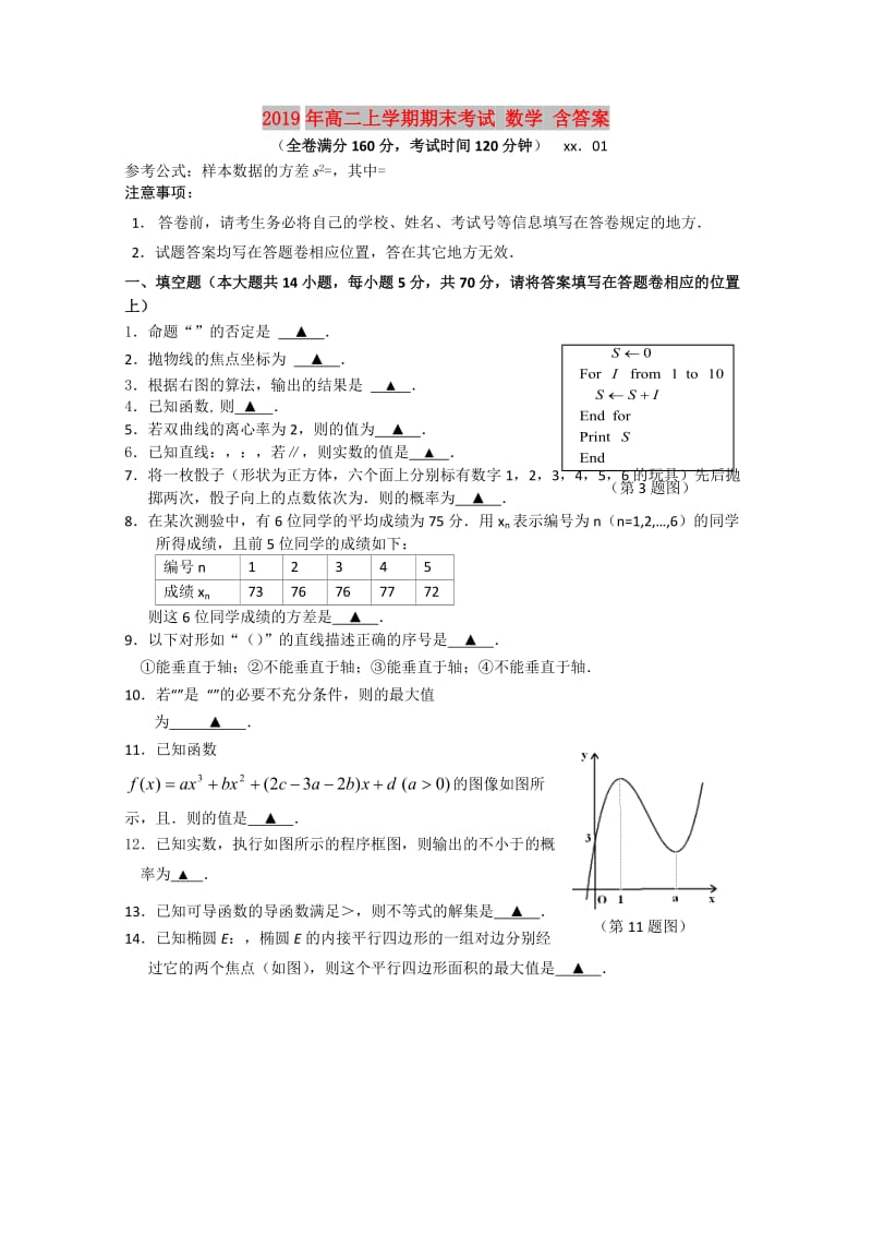 2019年高二上学期期末考试 数学 含答案.doc_第1页