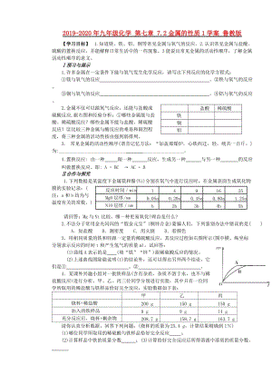 2019-2020年九年級(jí)化學(xué) 第七章 7.2金屬的性質(zhì)1學(xué)案 魯教版.doc