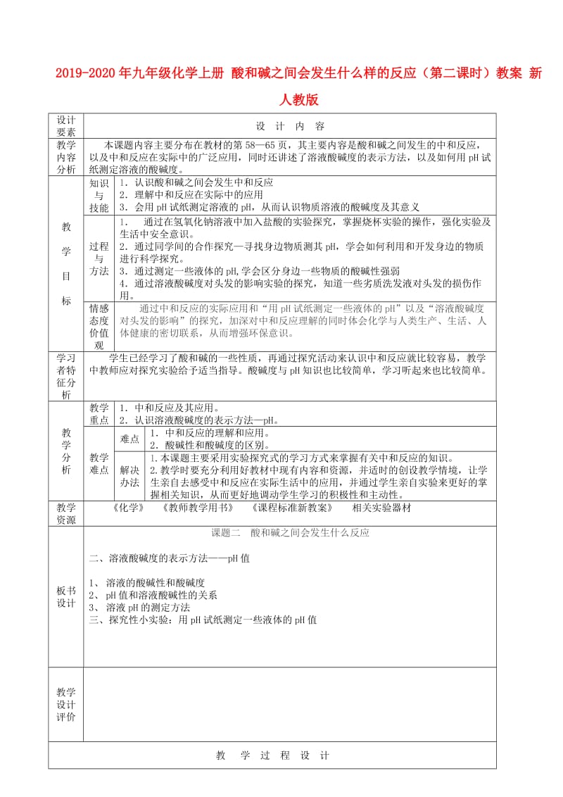 2019-2020年九年级化学上册 酸和碱之间会发生什么样的反应（第二课时）教案 新人教版.doc_第1页