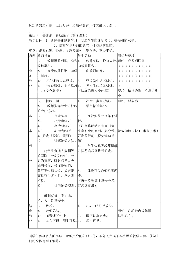 2019-2020年八年级体育 第四周快速跑素质练习（第7课时）教案 人教新课标版.doc_第2页