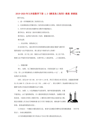 2019-2020年九年級數(shù)學(xué)下冊 1.3《解直角三角形》教案 浙教版.doc