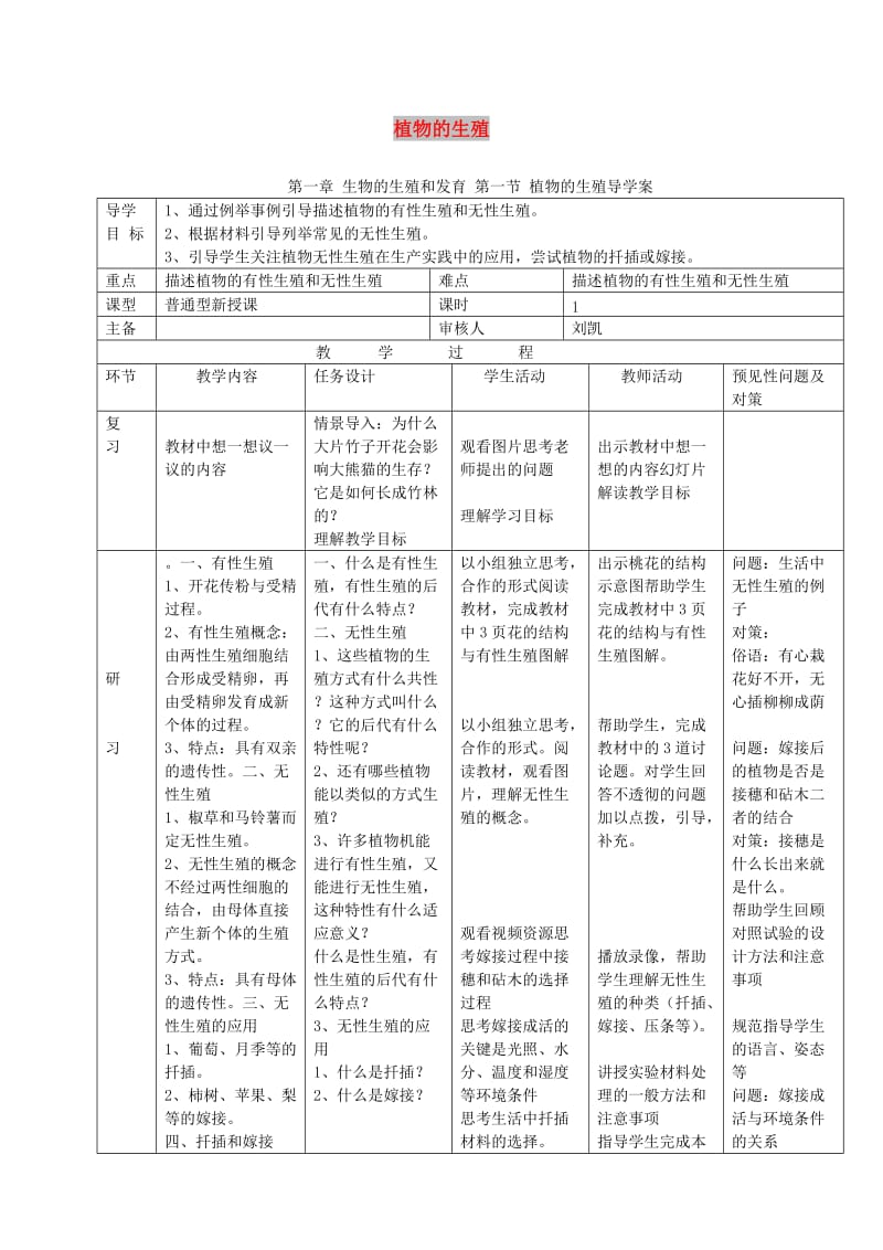 吉林省通化市八年级生物下册 7.1.1植物的生殖教案 （新版）新人教版.doc_第1页