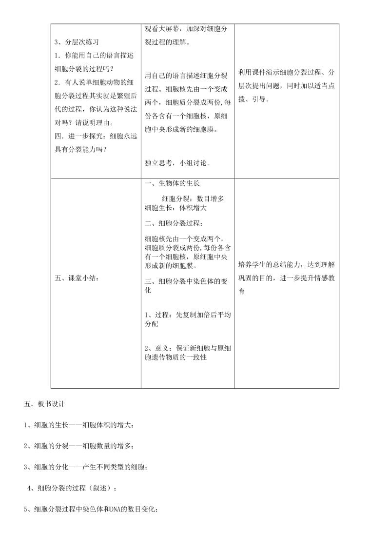 七年级生物上册第2单元第2章第1节细胞通过分裂产生新细胞教案 新人教版.doc_第3页