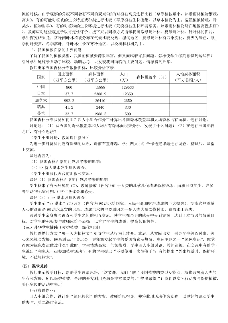 2019年七年级生物上册《第三单元 第六章 爱护植被,绿化祖国》说课稿 人教新课标版.doc_第2页