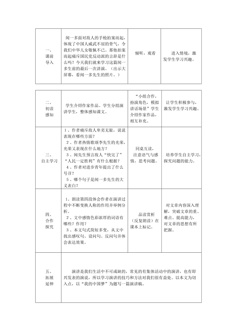 九年级语文上册 第二单元 第5课《最后一次演讲》教案1 冀教版.doc_第2页