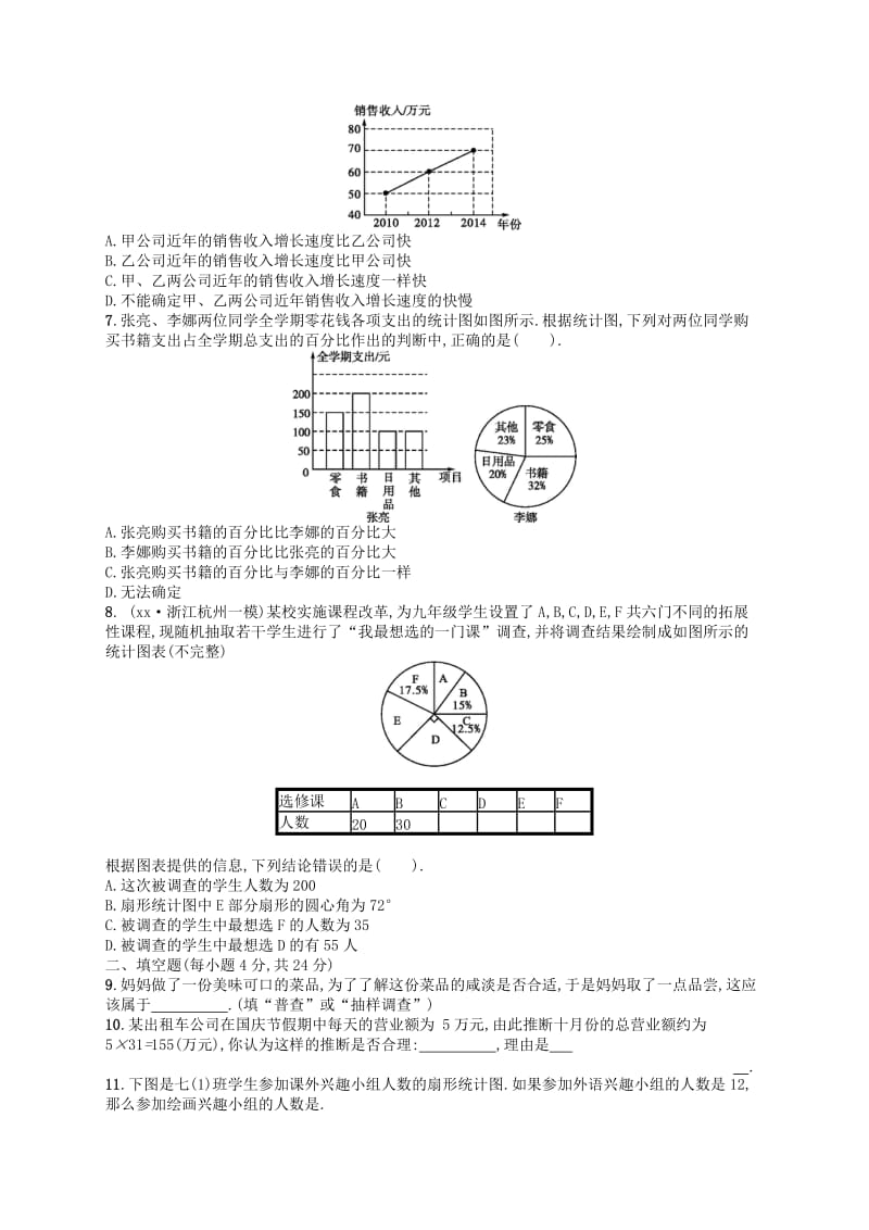 七年级数学上册 第6章 数据的收集与整理测评 （新版）北师大版.doc_第2页